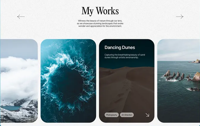 Portfolio section with high-quality images and thumbnail grid layout for faster page loading